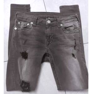 True Religion Womens Destroyed Jeans Gray Size 27